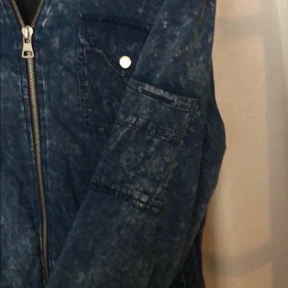 Washed Denim Print Bomber Jacket - Picture 3 of 4